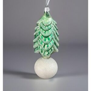 Christopher Radko "Snowball Pine Tree" Glitter Glass Christmas Ornament Rare!